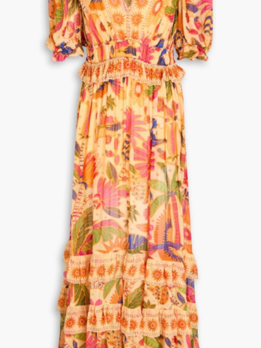 FARM RIO Tropical Print V-Neck Maxi Dress in Yellow - Picture 3 of 12